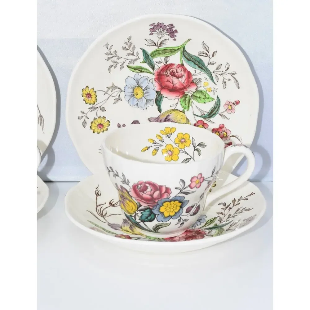 Copeland Spode Gainsborough Marlborough Tea Cup and Saucer Plates - 6pc set